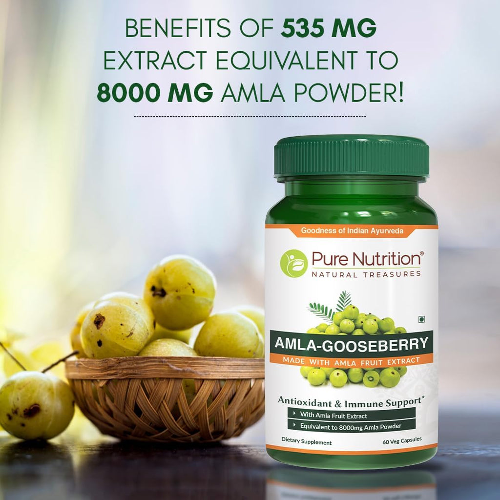 Pure Nutrition Amla Extract 1000mg per Serving. (Equivalent to 8000mg Amla Fruit Powder) Non GMO | 60 Veg Capsules