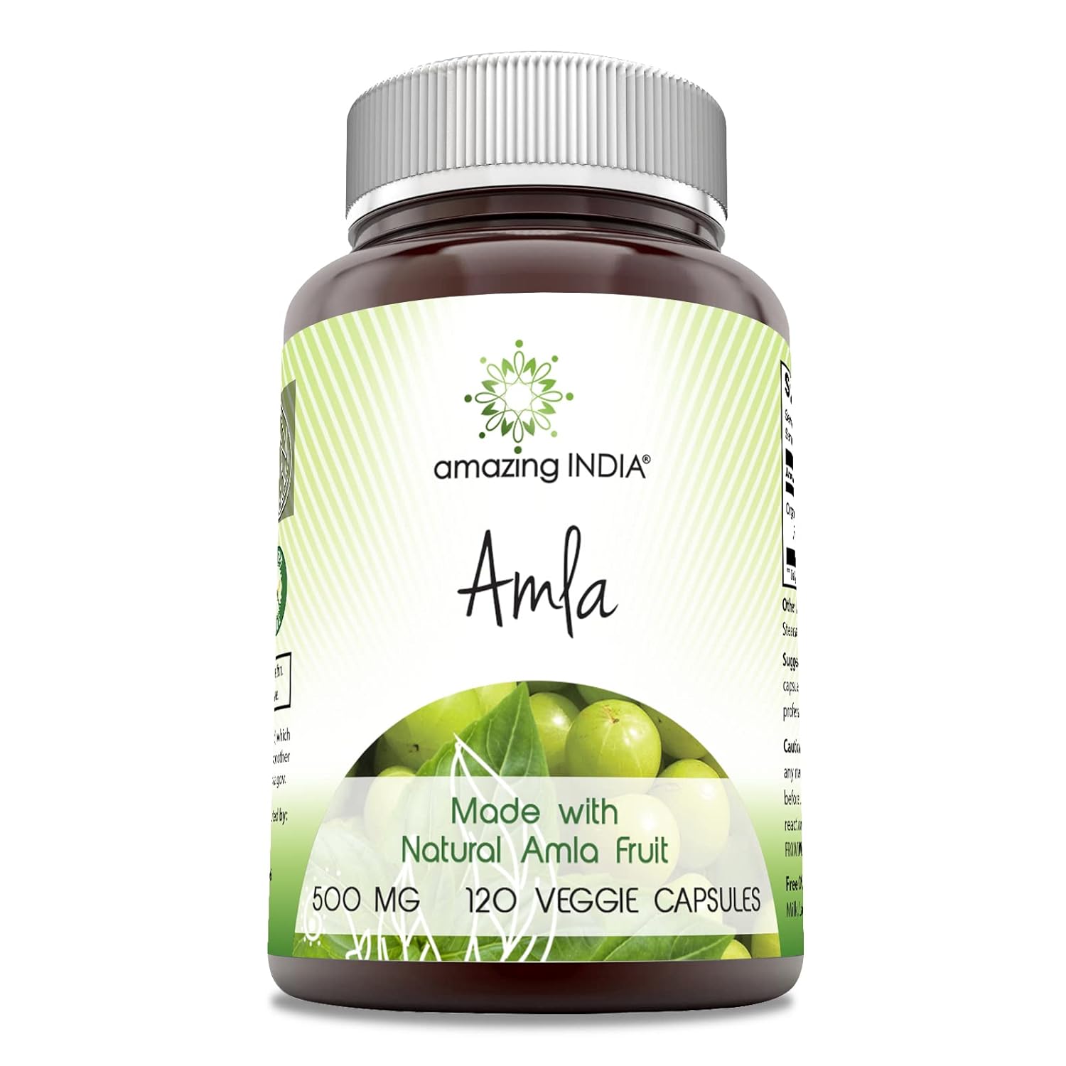 Amazing India Amla (Made with Natural Amla Fruit) 500 Mg 120 Veggie Capsules Supplement - Non-GMO, Gluten Free