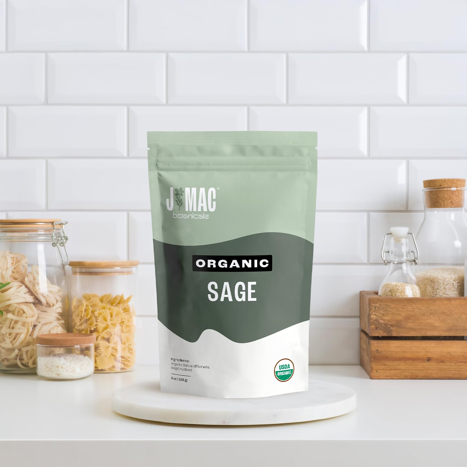 J Mac Botanicals, Organic Rubbed Sage (8 oz), Certified USDA Organic, Dried Rubbed Sage Leaf. Culinary Grade-excellent for sausage making, fresh Albanian harvest (Pack of 2)