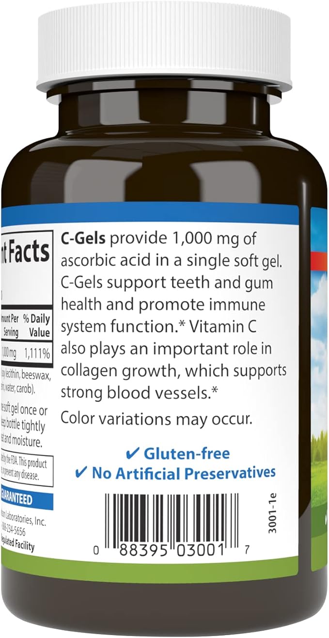 Carlson - C-Gels, 1000mg, Vitamin C Softgels, Immune Support & Heart Health, Vitamin C Softgels, Antioxidant, Vitamin C Supplement, 100 Softgels