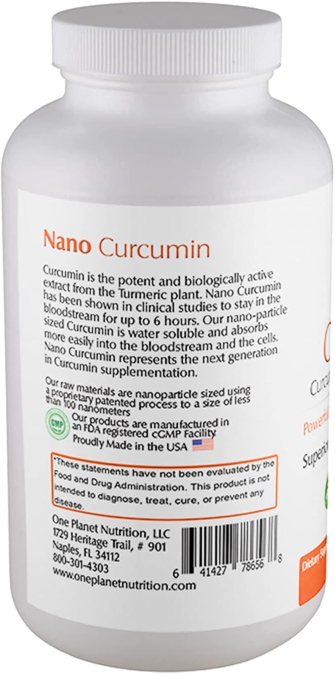One Planet Nutrition Nano Curcumin 500 mg Veggie Capsules (240 Servings), Family Size, Nano for High Absorption, Supports Immune Health, Non-GMO, Vegan, Gluten-Free