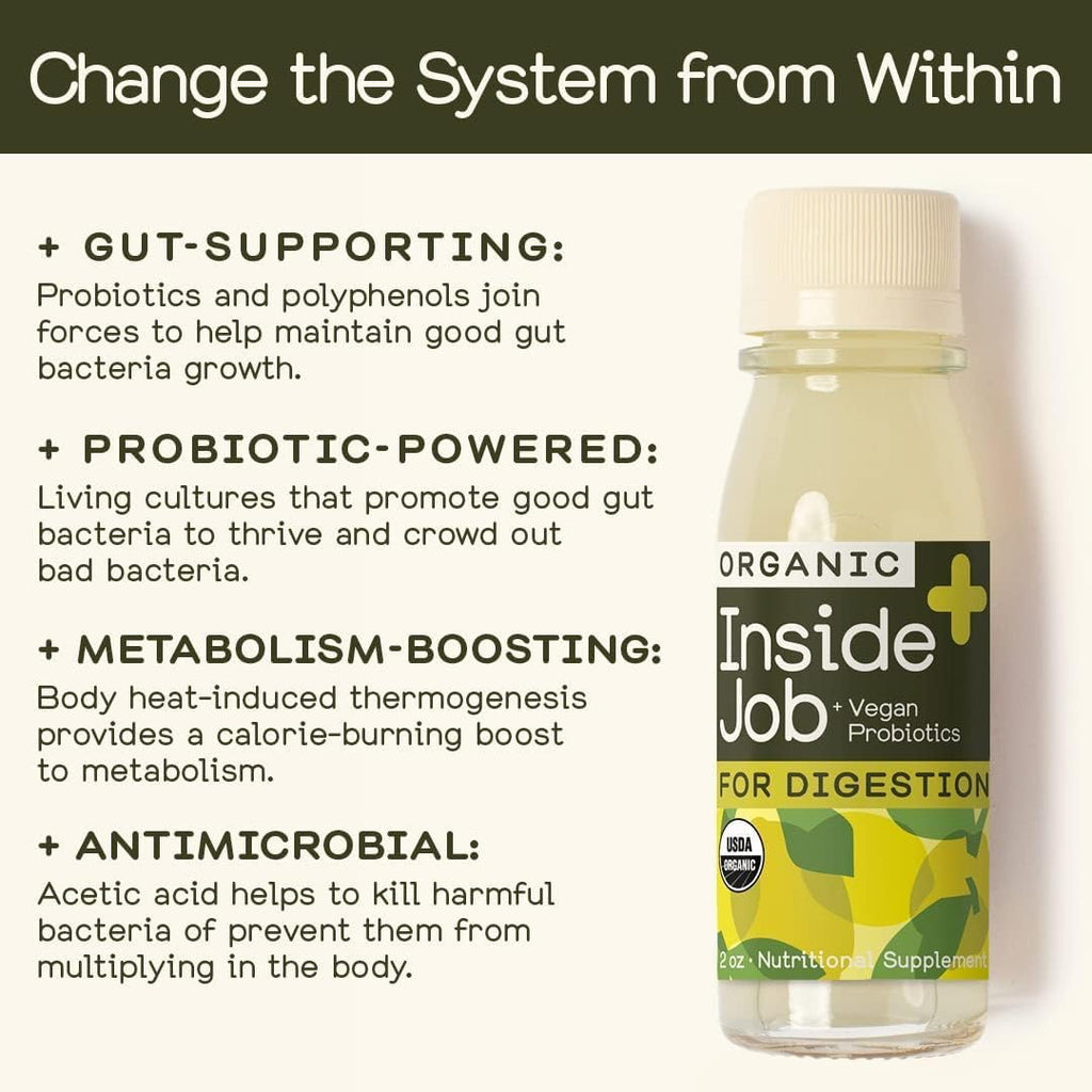 Greenhouse Juice Organic Inside Job Wellness Shots, Cold Pressed Digestive Aid with Apple Cider Vinegar, Lemon, Shots Juice Vegan & Gluten-Free (2 Oz, Pack of 12)