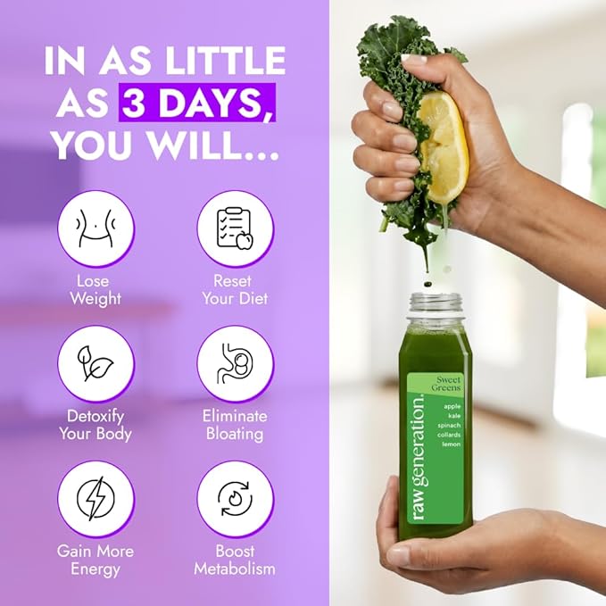 Raw Generation Skinny Juice Cleanse (3-Day) – Best Juice Cleanse for Detox and Weight Loss | Reduced Bloating & Increased Energy | 100% Raw & Cold-Pressed Juices