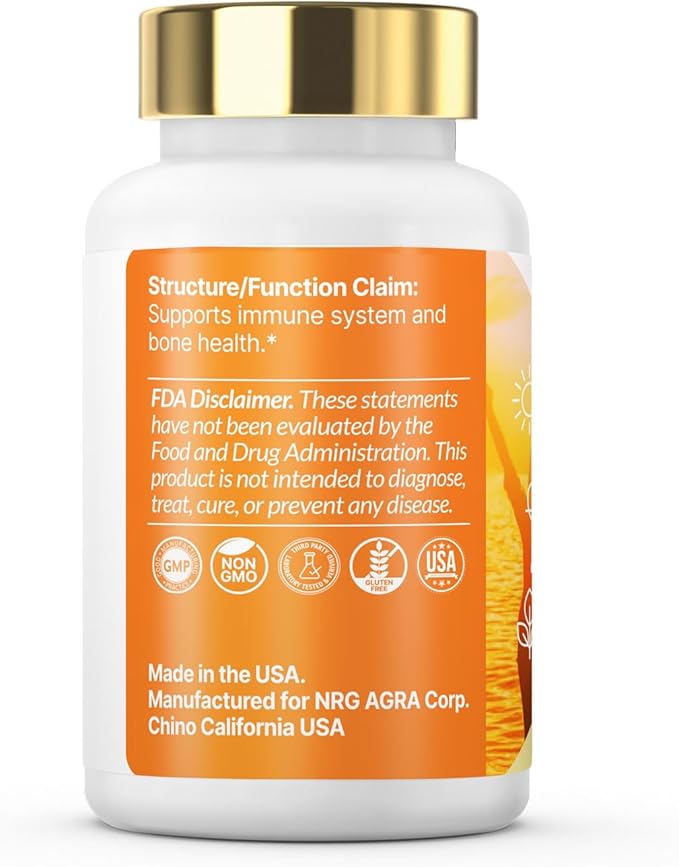 Vitamin K2 with D3 Supplement Non-GMO Formula 125 mcg Vitamin D3 & 100 mcg K2 (MK-7) Easy to Swallow D & K Complex, 60 Capsules