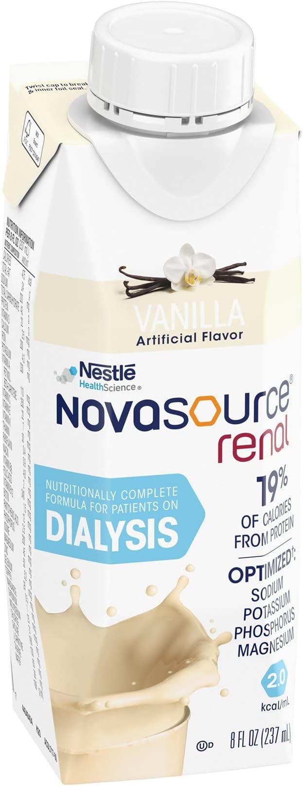 Nestle Novasource Renal Nutritionally Complete Formula Vanilla 8 oz Carton 24 Ct