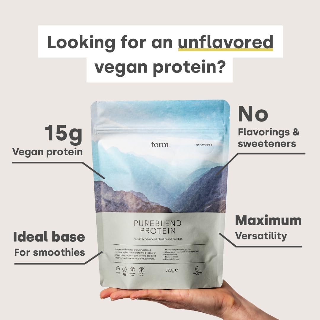 Form Pureblend Protein - Unsweetened and Unflavored Vegan Protein Powder - 15g of Plant Protein Powder Unflavored per Serving. Perfect for Your Smoothies, Cooking and Baking