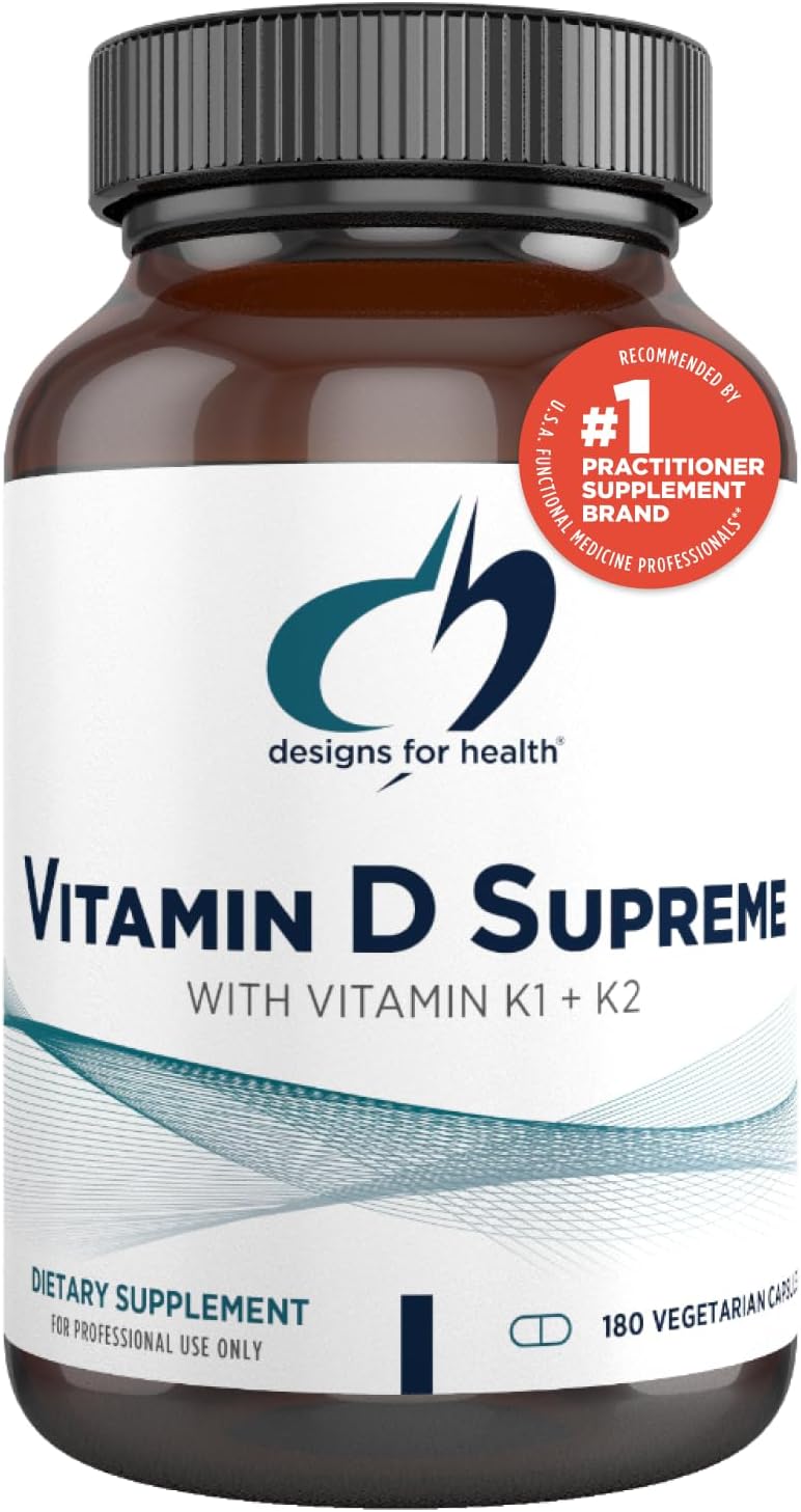 Designs for Health Vitamin D Supreme - Vitamin D 5000 IU with 2000mcg Vitamin K as MK4 for Bone Health, Heart Health & Immune Support - Vitamin D3 Enhanced with GG Supplement (180 Capsules)