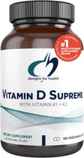 Designs for Health Vitamin D Supreme - Vitamin D 5000 IU with 2000mcg Vitamin K as MK4 for Bone Health, Heart Health & Immune Support - Vitamin D3 Enhanced with GG Supplement (180 Capsules)
