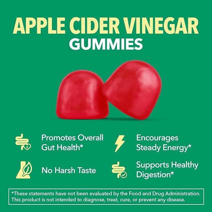 Apple Cider Vinegar Gummies - Organic ACV Vitamins for Digestive Health, Metabolism & Gut Support - 120 Count - Vegan, Non-GMO, Gluten-Free - Delicious Flavor & No Harsh Taste - 2 Month Supply
