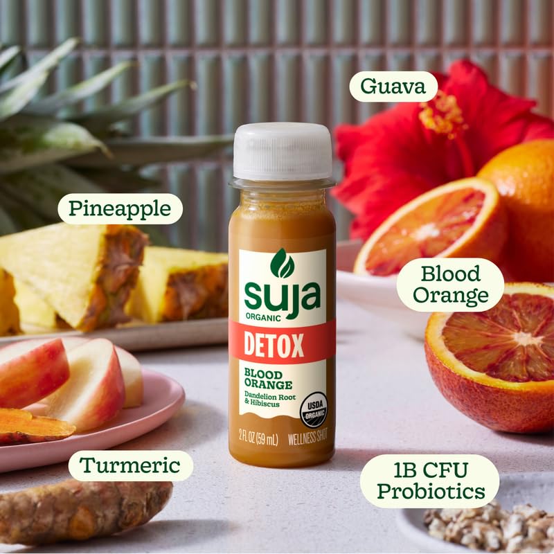 Suja Organic Detox Shot Blood Orange (20 Pack) with Turmeric and Acerola Cherry | Support Natural Detoxification | Functional Shots | Cold-Pressed Juice | Plant-Based& Gluten-Free