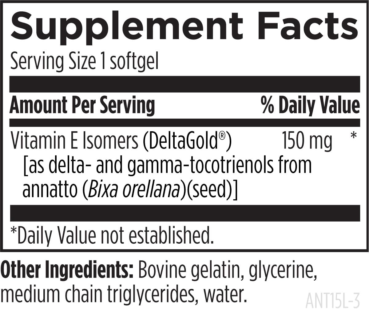 Designs for Health Annatto-E 150mg Tocotrienols - DeltaGold Vitamin E Complex Supplement with Delta + Gamma Tocotrienols - Cardiovascular, Healthy Aging + Antioxidant Support - Non-GMO (60 Softgels)