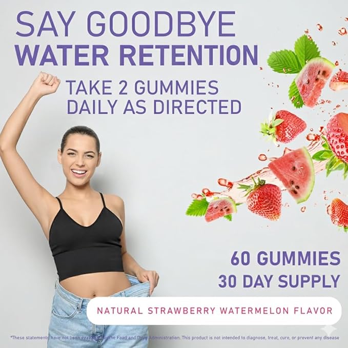 PlanP – Premium All-Natural Diuretic Gummies for Bloating & Water Retention Relief – Plant-Based Formula with Dandelion, Cranberry & Hibiscus – 60 Gummies (30-Day Supply) Made in The USA