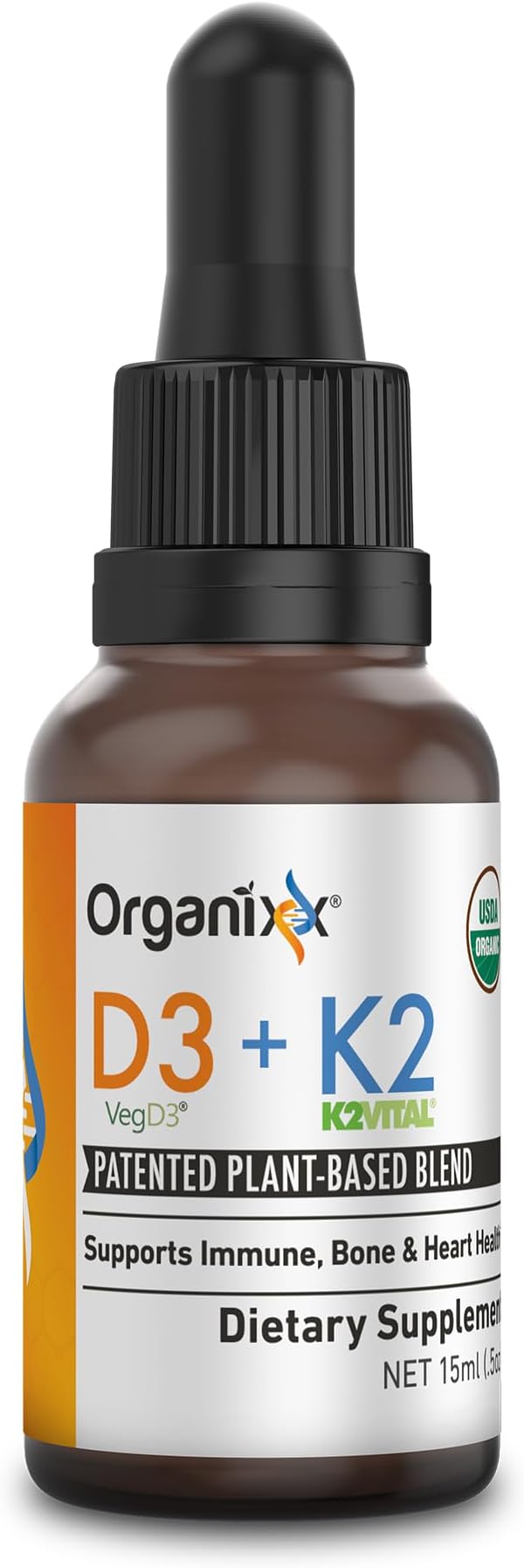Organixx D3 K2 Supplement, Supports Bone and Immune Health, Bioavailable and Easy Absorption Formula with MCT Oil, for Overall Wellness, Clean Nutrient Blend, Non GMO, 15 ML, 30 Servings