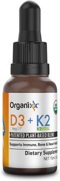 Organixx D3 K2 Supplement, Supports Bone and Immune Health, Bioavailable and Easy Absorption Formula with MCT Oil, for Overall Wellness, Clean Nutrient Blend, Non GMO, 15 ML, 30 Servings