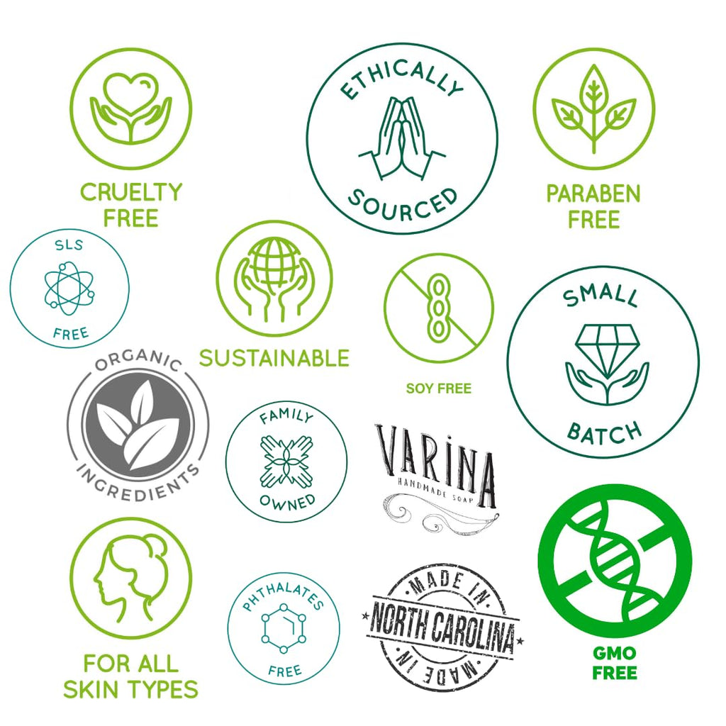 Varina Organic Lemongrass Soap - Charcoal Bar Soap - Gentle Cleansing for Sensitive Skin, Herbal and Mint - 3 Pack - Natural Charcoal Soap