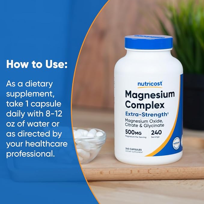 Nutricost Magnesium Complex 500mg, 240 Capsules - Magnesium Oxide, Citrate, and Glycinate - Gluten Free and Non-GMO