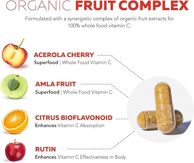 Organic Vitamin C | Whole Food Vitamin C from Fruit Plus Absorption Enhancing Cofactors - Vegan, Enhanced Bioavailability - Immune Support, Antioxidant, Total Health (90 Servings) - 2-Pack