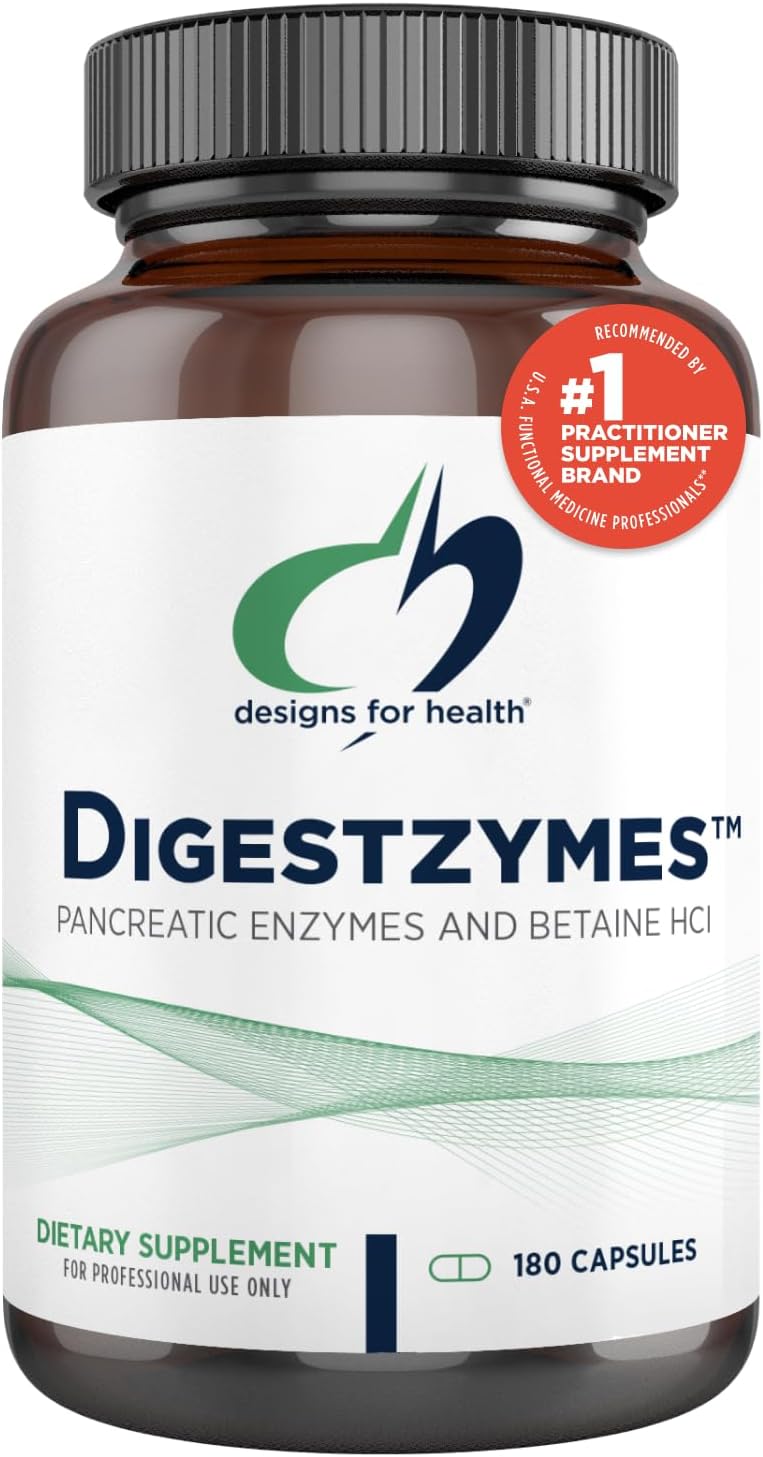 Designs for Health Digestzymes - Digestive Enzymes + Betaine Hydrochloride for Gas & Bloating Relief - Pepsin, Ox Bile, Lactase Enzyme & Lipase Enzymes for Digestion (180 Capsules)