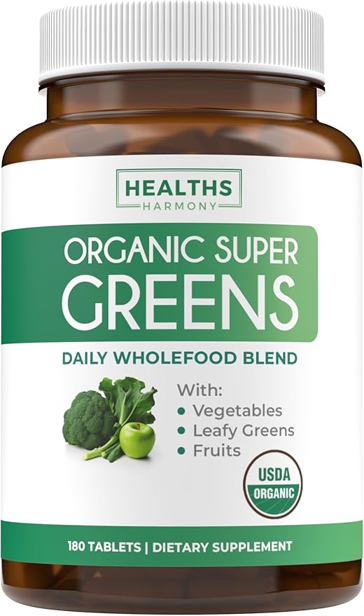 USDA Organic Super Greens Supplement - Organic Greens Fruits and Vegetable Supplement for Adults with 28 Superfood Complex with Superfruits Roots Herbs & More - Vegan & Non-GMO (Up to 3 Month Supply)