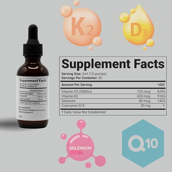 xrim LipoD3 Complex – Liposomal Vitamin D3 5000 IU + K2, Selenium & CoQ10 | High Absorption Liquid Supplement – 30 Servings (2oz)