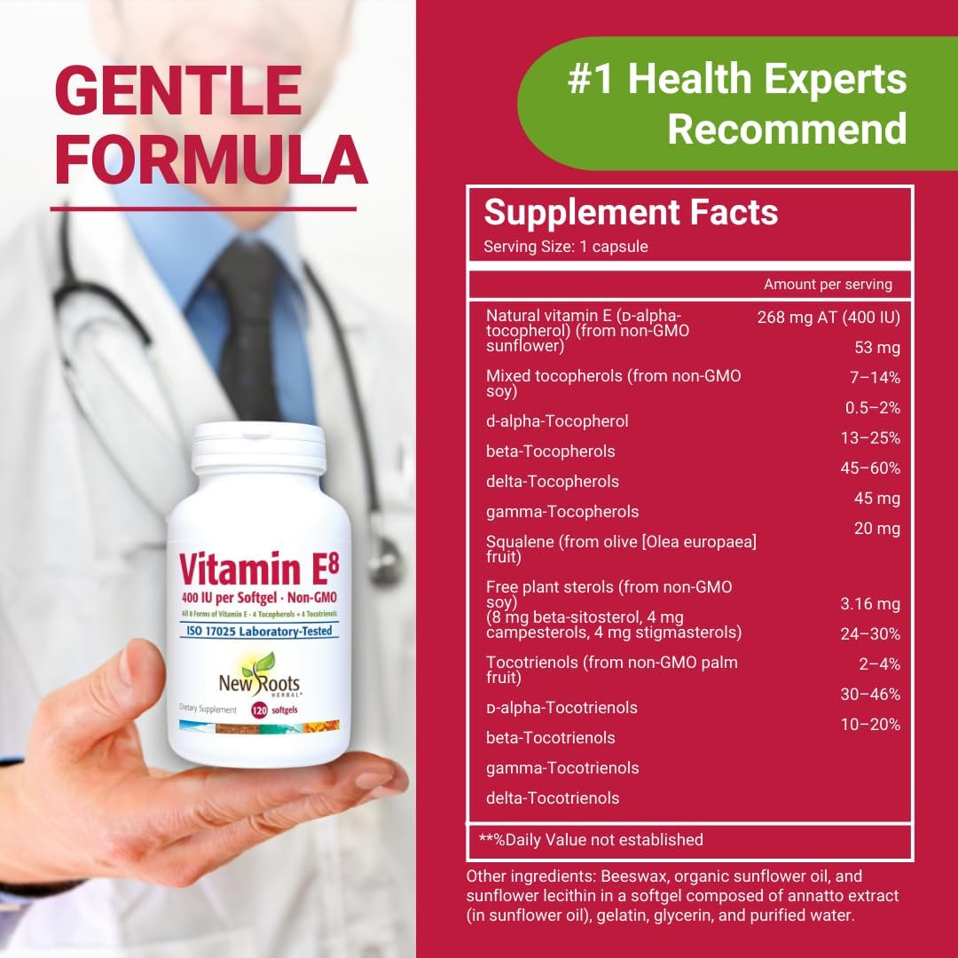 Vitamin E Supplement 400 IU Capsules Organic | All 8 Types of Naturally Sourced Vitamin E for Vision & Brain Support | 4 Tocopherols & 4 Tocotrienols for Men & Women (120 Softgels)