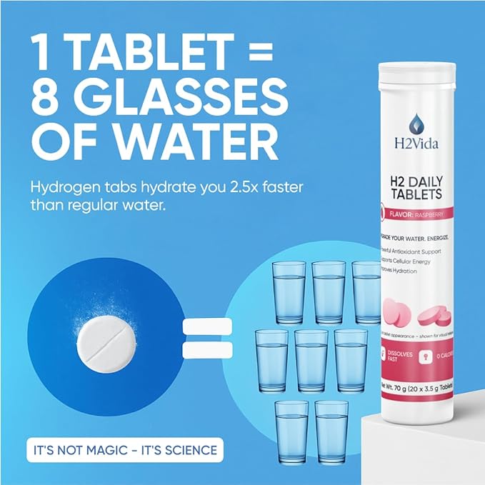 Hydrogen Water Tablets – Magnesium Supplement for Energy, Detox, Hydration & Focus – Energy Booster – 1Pack Raspberry Flavored 20 Tablets