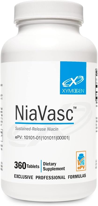 XYMOGEN NiaVasc Niacin 500mg - Sustained-Release Niacin for a Lesser Flushing Effect - Supports The Maintenance of Healthy Blood Lipids (360 Time-Release Tablets)