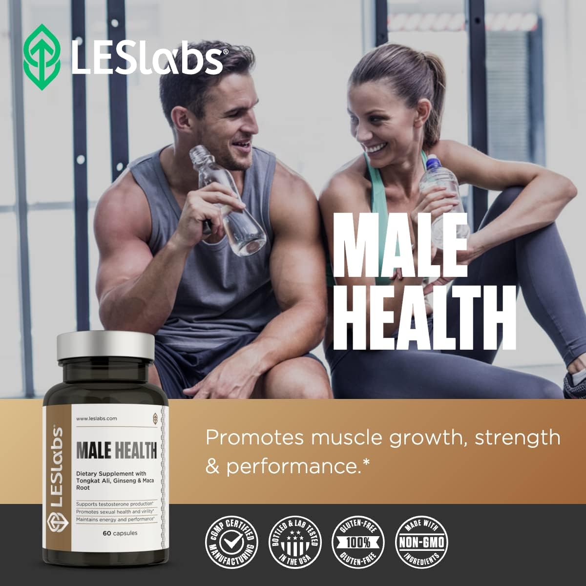 LES Labs Male Health – Enhance Hormone Production, Strength & Vitality, Drive & Endurance – Tongkat Ali, Ginseng, Maca & Boron – Non-GMO Supplement – 60 Capsules