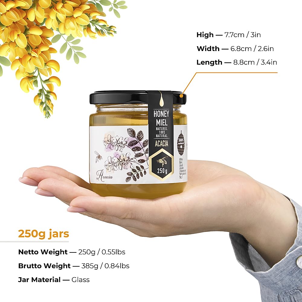 HONIGMA® Raw Honey | Exquisite Taste | 100% Pure | Unpasteurized | Unfiltered | Partially crystallized | 8.8 Fl Oz (Pack of 4)