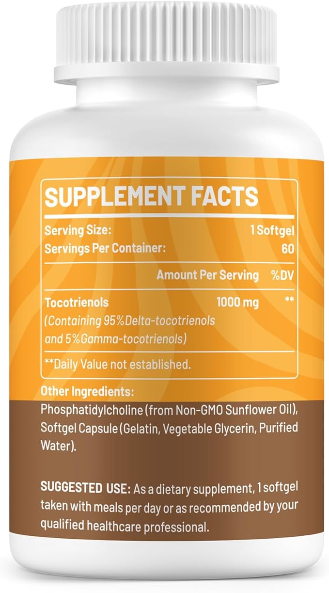 Liposomal Vitamin E Tocotrienols 1000mg - High Potency Tocotrienol Supplements,95% Delta & 5% Gamma Tocotrienols Capsules