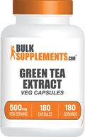 BulkSupplements.com Green Tea Extract Capsules - Green Tea Supplement, Green Tea Extract 500mg, Green Tea Pills - Vegan & Gluten Free, 1 Capsule per Serving, 180 Veg Capsules (Pack of 1)