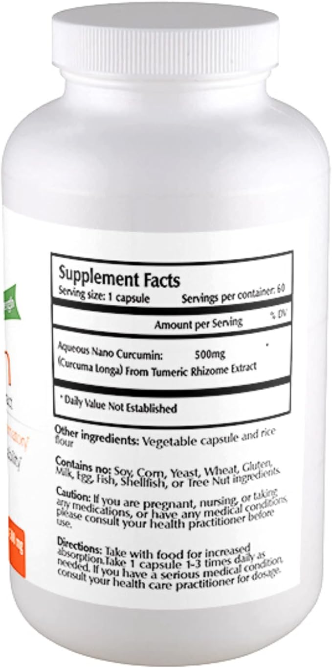 One Planet Nutrition Nano Curcumin 500 mg Veggie Capsules (60 Servings), Nano for High Absorption, Supports Overall Wellness, Non-GMO, Vegan, Gluten-Free