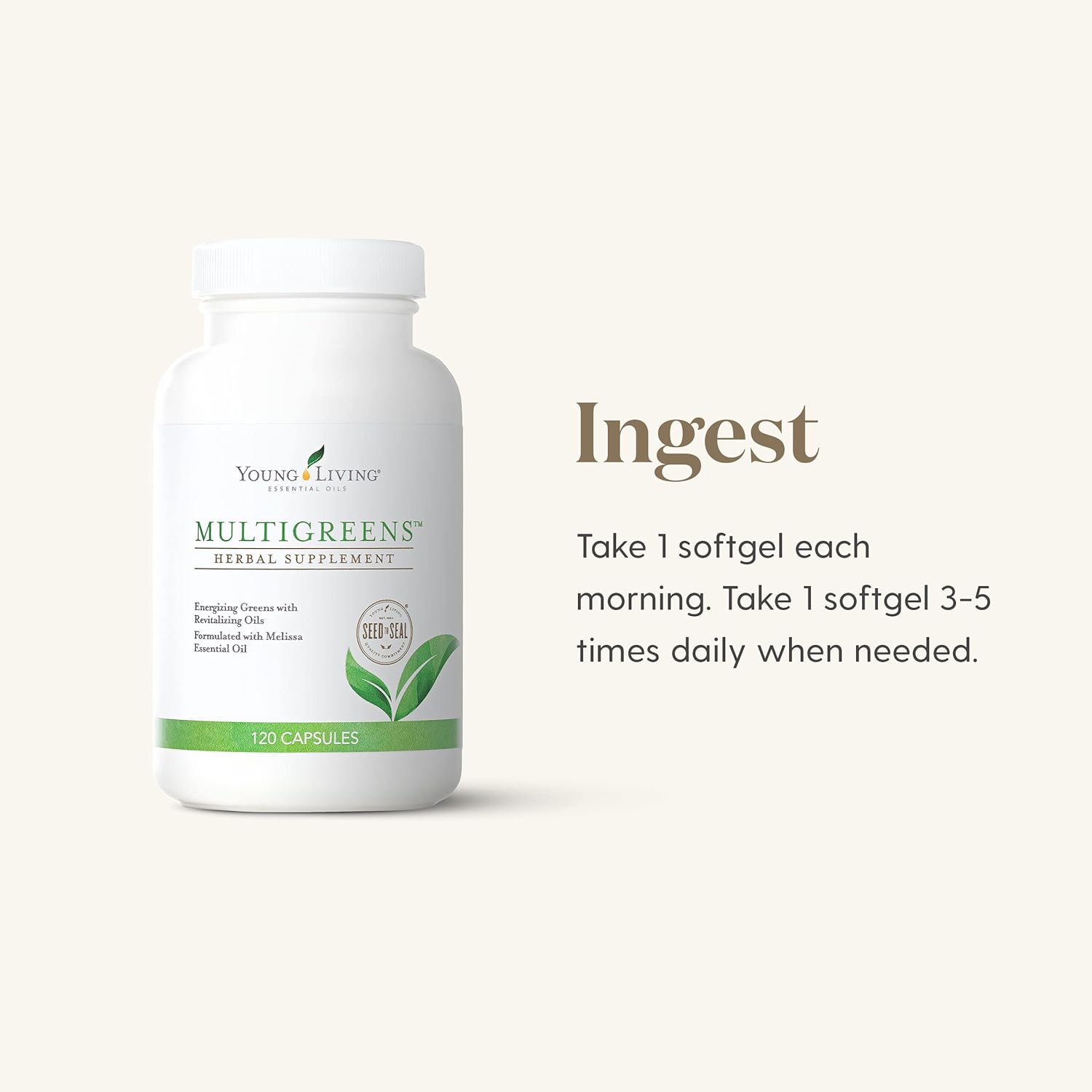 Young Living MultiGreens - Herbal Supplement - formulated with Melissa Essential Oil - 120 Capsules