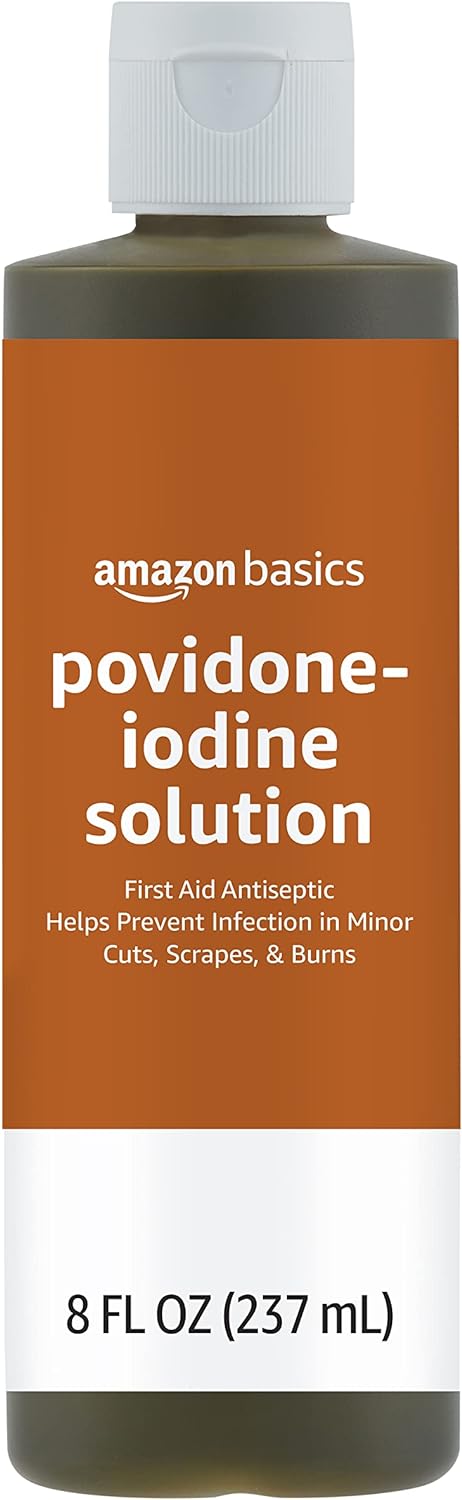 Amazon Basics First Aid Antiseptic, 10% Povidone Iodine Solution First Aid Antiseptic, Unflavored, 8 Fluid Ounces, 1-Pack (Previously Solimo)