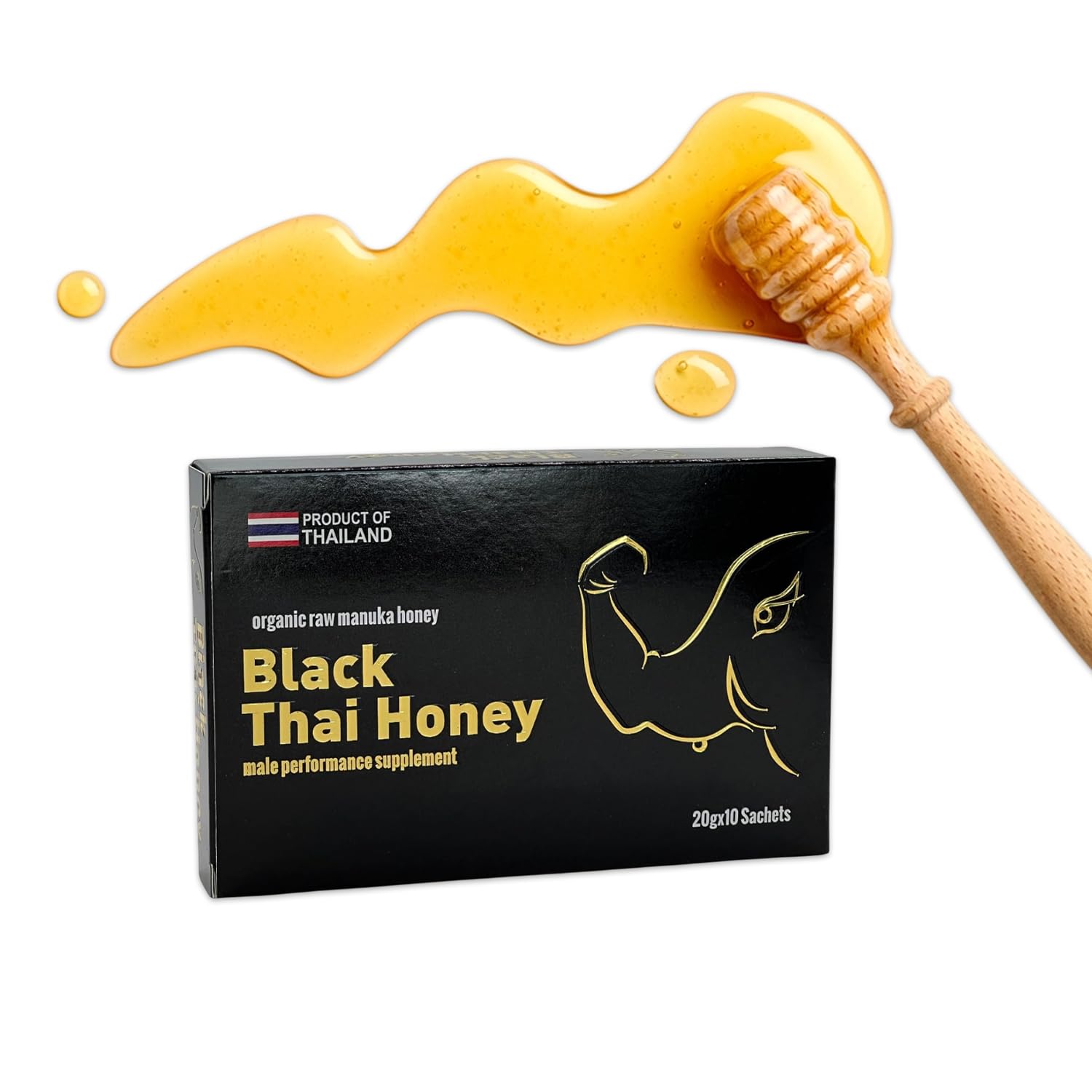 Black Thai Honey Packs- 20 Gram Satchets - Pack of 10 - Natural Pure Honey with Jelly Bee Pollen