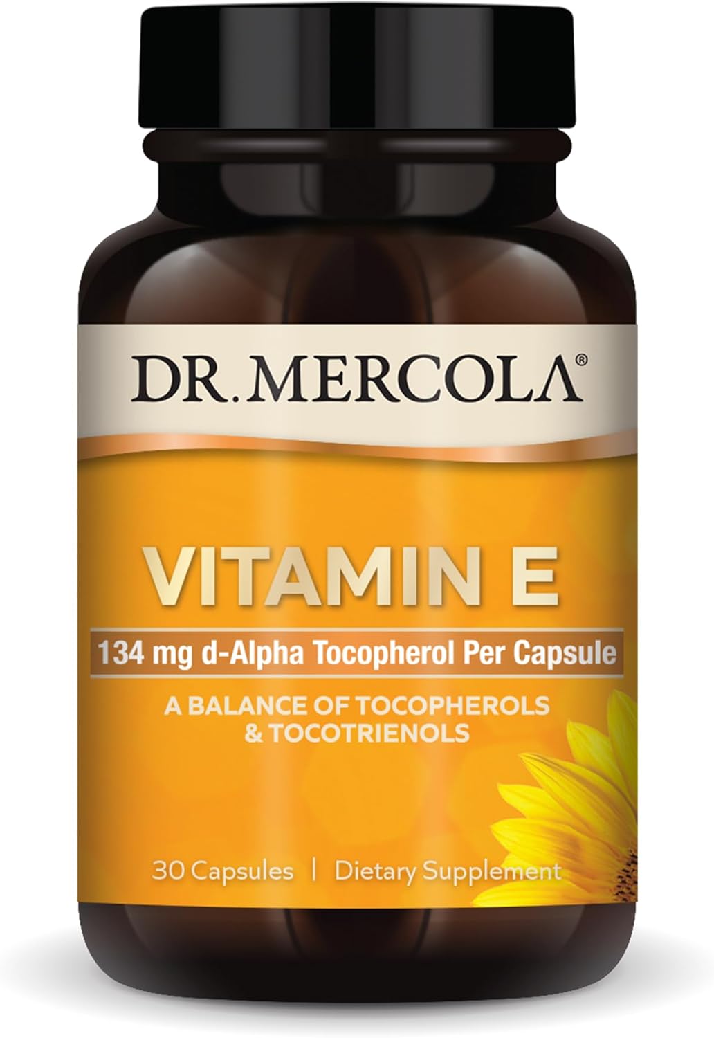 Dr. Mercola Vitamin E - Supports Healthy Skin & Antioxidant Status - Tocopherols and Tocotrienols Blend - Non-GMO, Gluten-Free & Soy-Free - 30 Capsules (30 Servings)