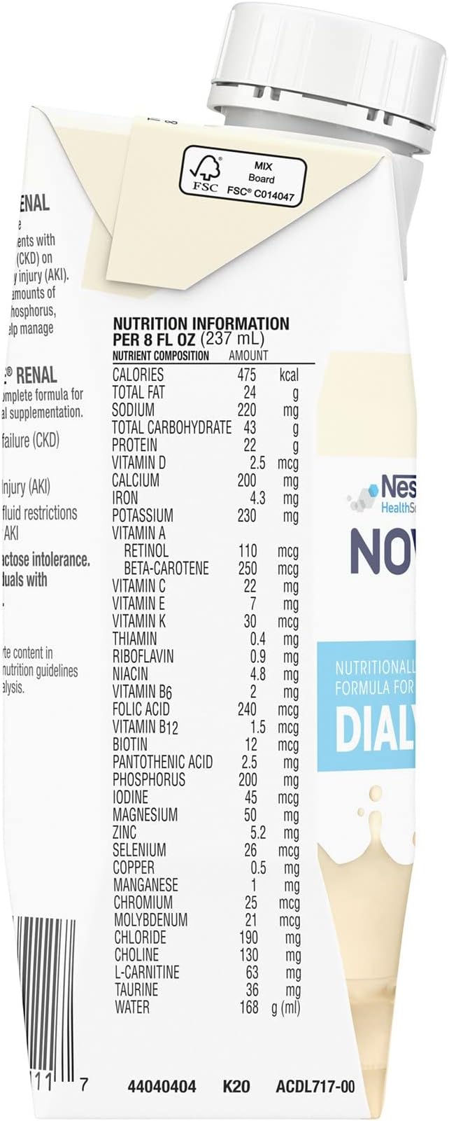 Nestle Novasource Renal Nutritionally Complete Formula Vanilla 8 oz Carton 24 Ct
