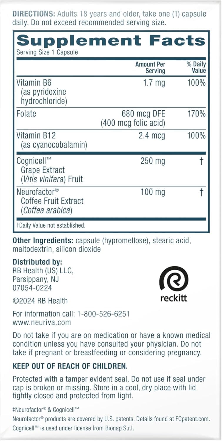 NEURIVA Memory 3D Brain Supplement - Nootropic Capsules for Memory, Focus & Cognitive Function - Short Term, Long Term, & Working Memory Support - 50ct - Pack of 2