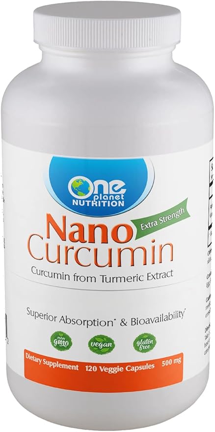 One Planet Nutrition Nano Curcumin 500 mg Veggie Capsules (240 Servings), Family Size, Nano for High Absorption, Supports Immune Health, Non-GMO, Vegan, Gluten-Free