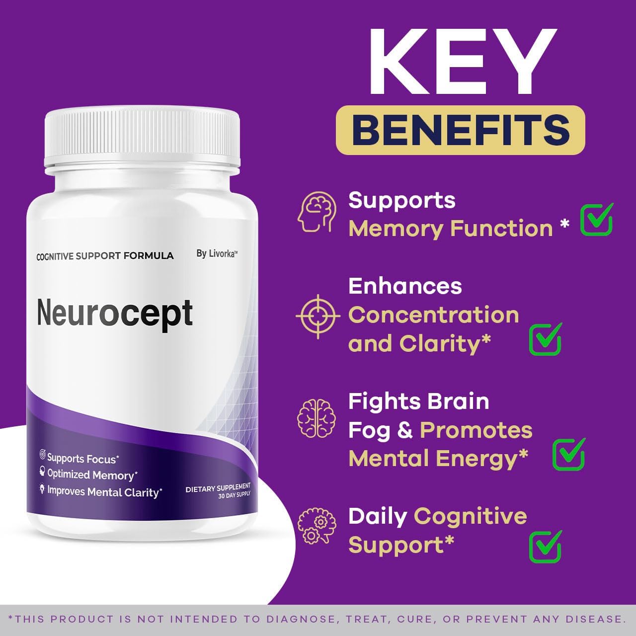 (2 Pack) Neurocept Brain Supplement Capsules - Official Neuro cept Brain & Memory Focus Support Advanced Formula, Neurocept Pills Daily Support for Overall Health & Wellness, 120 Capsules for 2 Months
