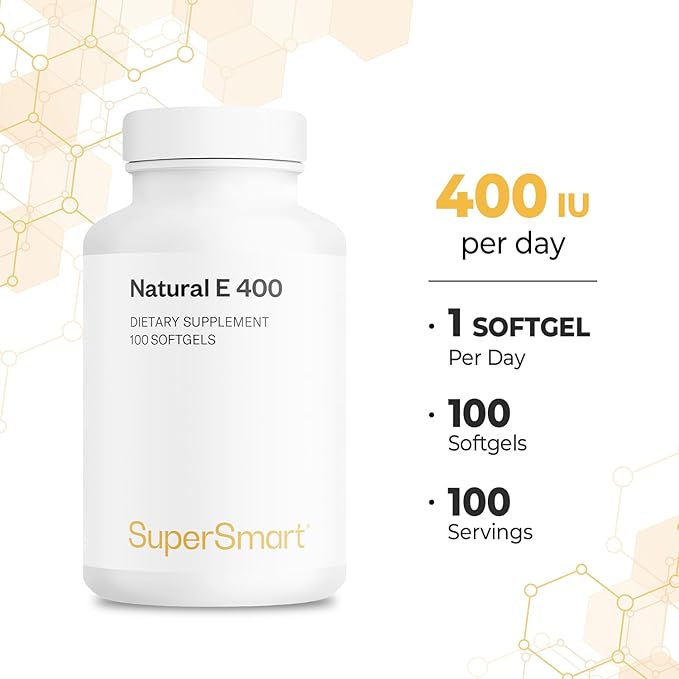Supersmart Natural E 400 (D-Alpha Tocopherol) 1200IU per Day - High Absorption Vitamin E Supplement | Non-GMO - 100 Softgels