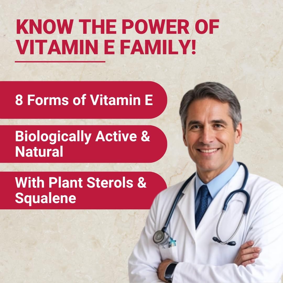 Vitamin E Supplement 400 IU Capsules Organic | All 8 Types of Naturally Sourced Vitamin E for Vision & Brain Support | 4 Tocopherols & 4 Tocotrienols for Men & Women (120 Softgels)