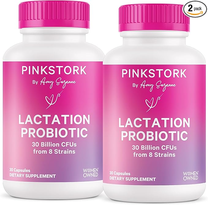 Pink Stork Lactation Probiotic - 30 Billion CFUs Multi Strain Postnatal Probiotics for Breastfeeding Women - Support Breast Milk & Gut Health, Postpartum Essentials, 60 Capsules