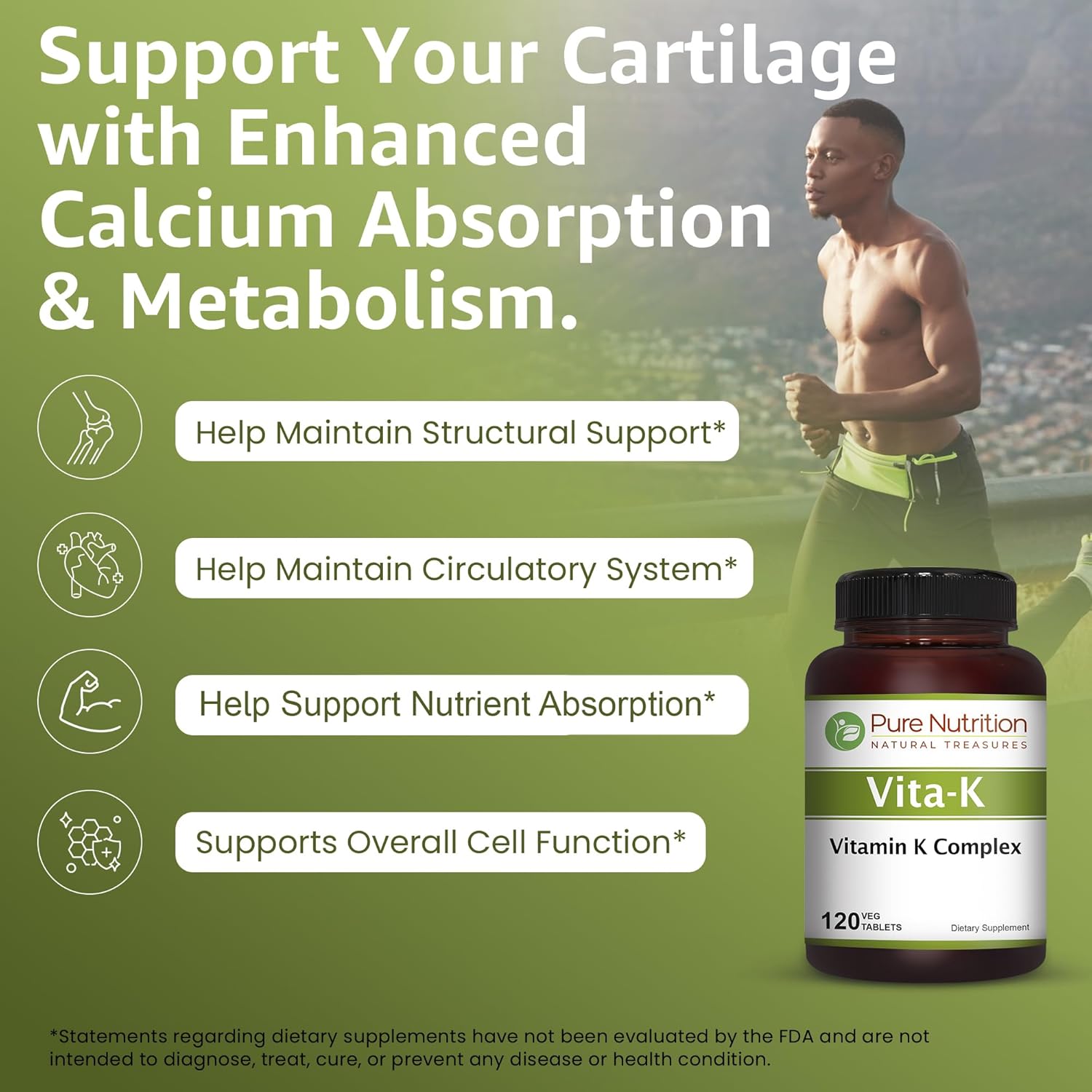 Pure Nutrition Vitamin K Complex K1 + K2 | 2250 mcg | 120 Tab | Full Spectrum K Vitamin Supplement with K1 1000mcg, K2 as MK4 1000mcg + K2 as MK7 250 mcg | Non GMO | Gluten Free