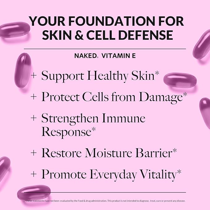 Naked Vitamin E 400 IU – Natural Vitamin E Supplement with Mixed Tocopherols for Antioxidant Support and Skin Health – 100 Softgels