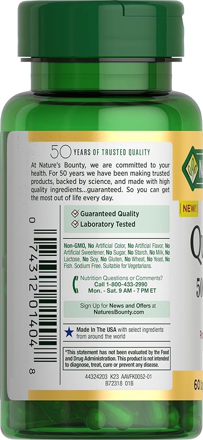 Nature's Bounty Quercetin, Immune Support, 500mg, with Vitamin C, Rose Hips, & Rutin, 60 Count (Pack of 3)