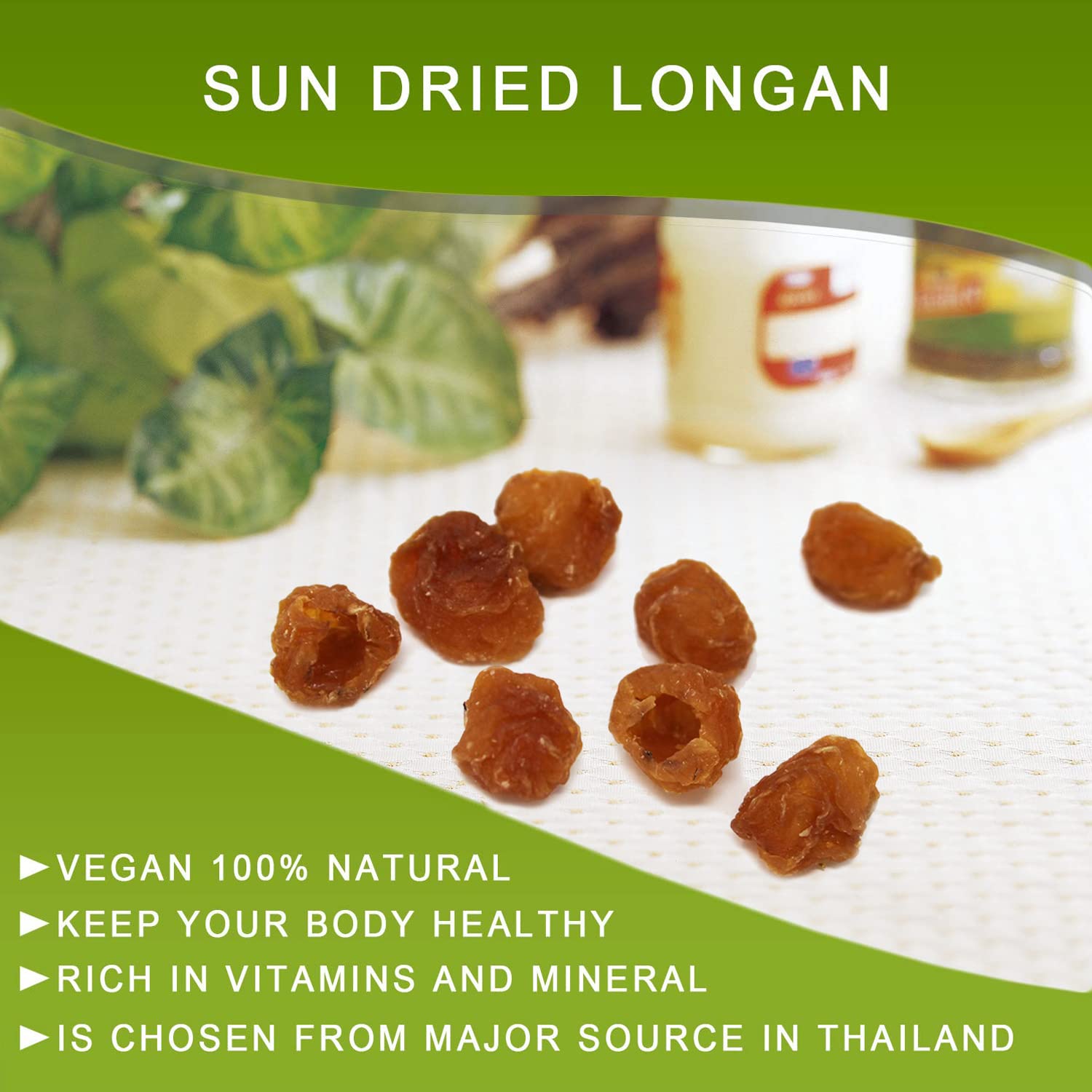 DABC OAK LAND Natural Dried Longan 100% Fruit Meat, Premium Thailand Sun Dried Longan, Naturally Sweet, Healthy, Gluten-Free, Vegan, High in Vitamins, Dried Fruit Supplement 8OZ/Bag