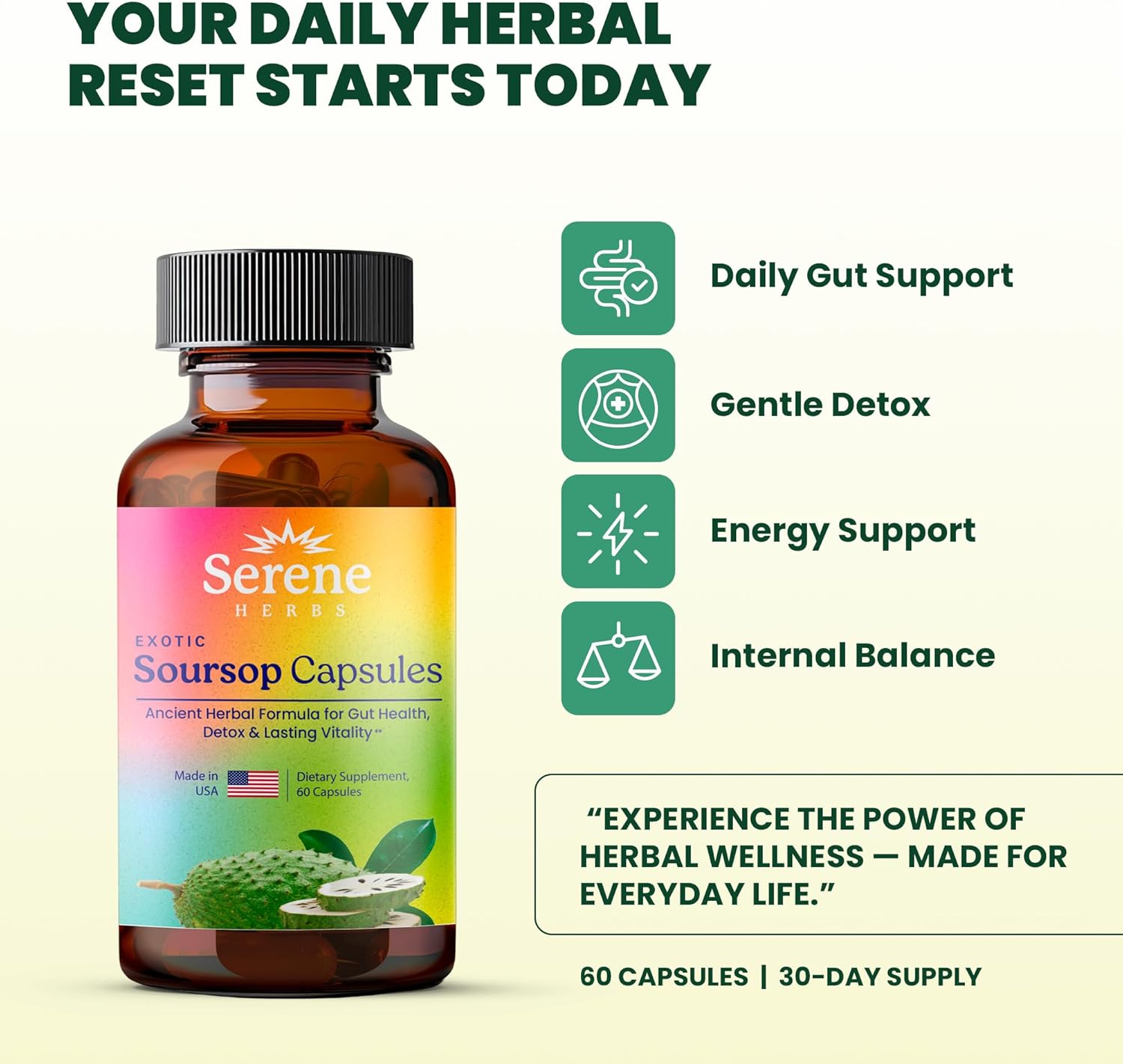 Serene Herbs Graviola Soursop Capsules Organic - Guanabana Extract Pills with Black Seed, Irish Moss & Moringa - 16 Herb Daily Supplements & Digestive Support - Vegan, Non-GMO - 7,000 mg - 60 Count