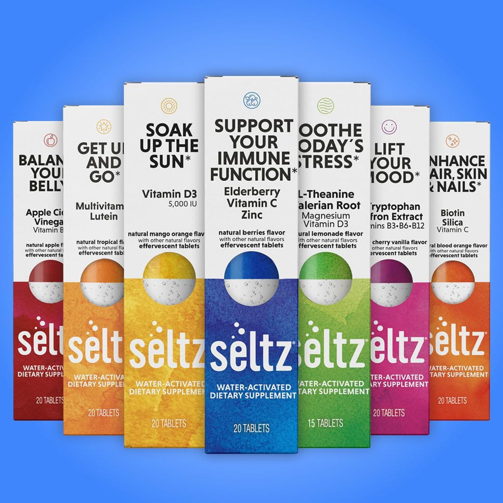 Seltz® Support Your Immune Function – Effervescent Vitamins with Vitamin C, Elderberry & Zinc for Daily Immune Support – Berries Flavor, 20 Tablets (Pack of 6)