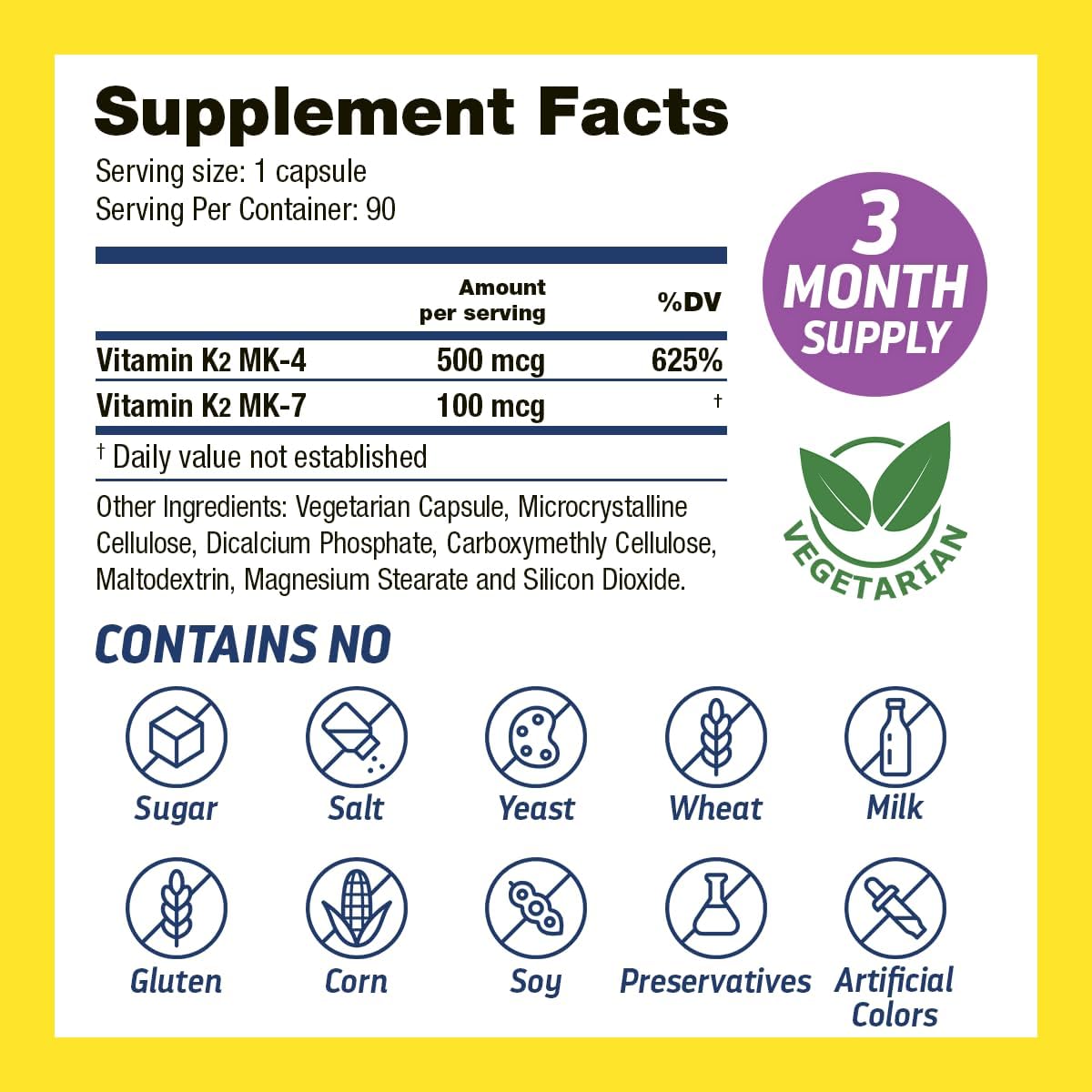 Vitamin K2 MK7 with Vitamin K2 MK4, 3-Month Supply High-Potency K2 Vitamin Supplement MK-7 for Bone Health & Cardiovascular Health, 90 Vegan Capsules, Made in The USA